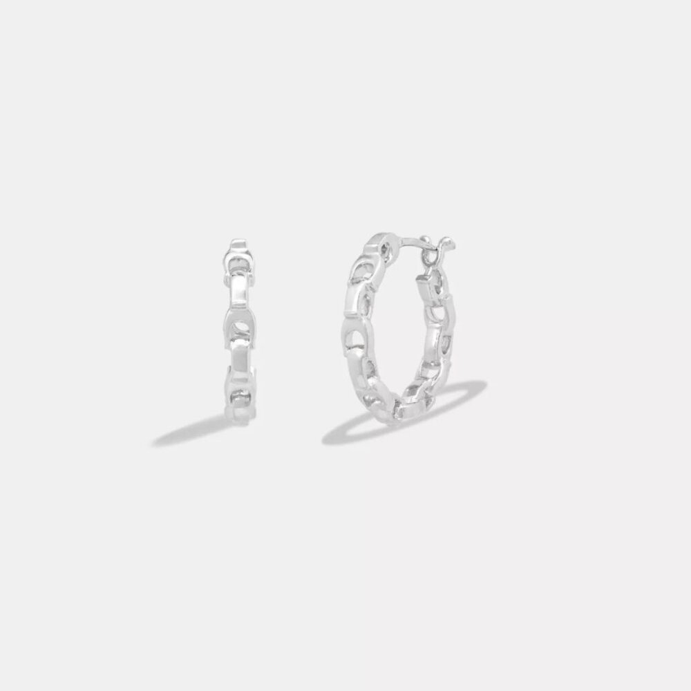 Coach Silver Chain Link Hoop Earrings - Picture 3 of 5